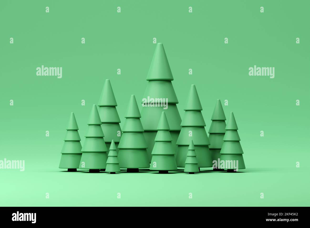 Verdi abeti di polyply su uno sfondo verde. rendering 3d Foto Stock
