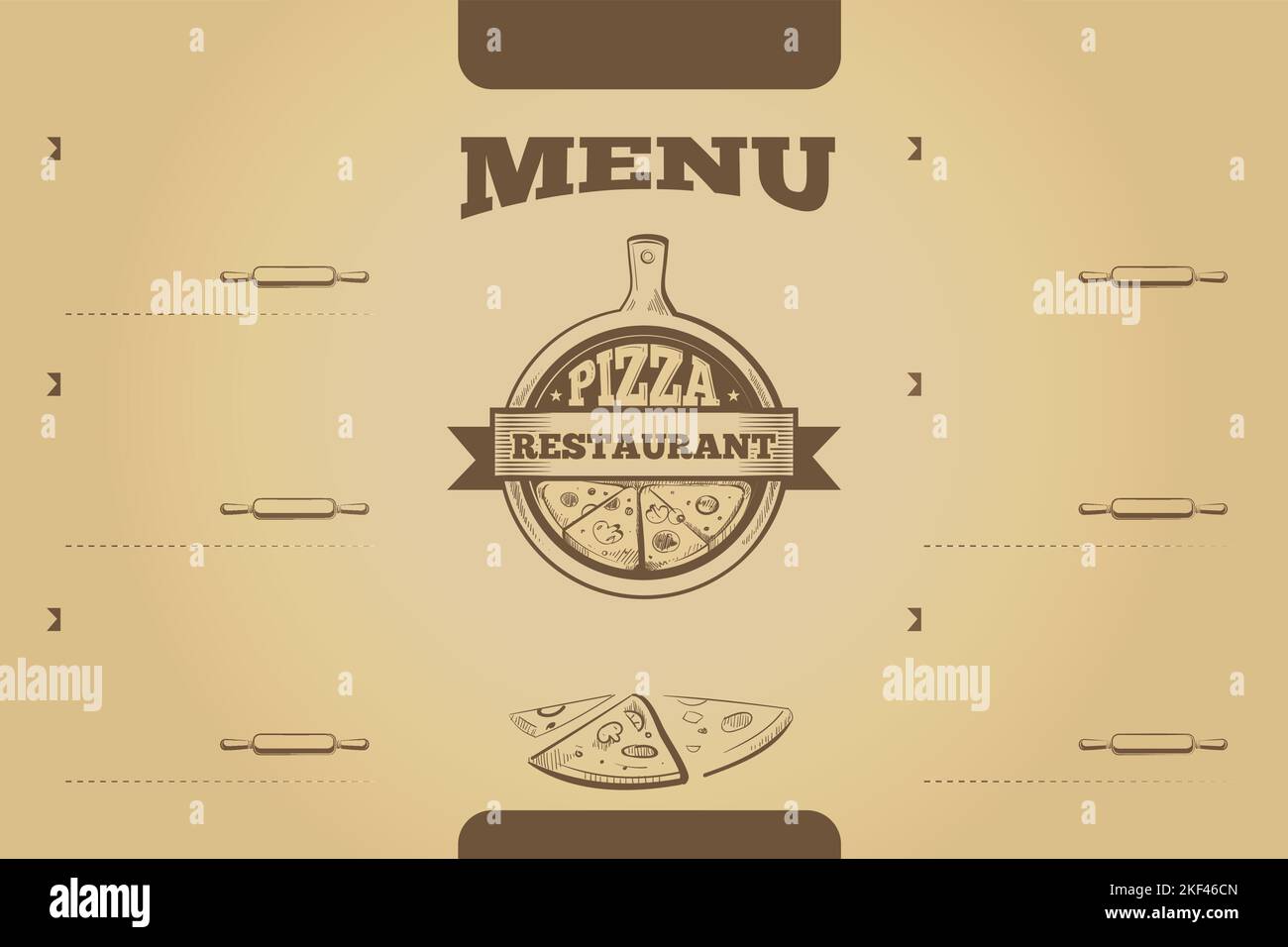 Modello di menu pizza ristaraunt su carta invecchiata Illustrazione Vettoriale