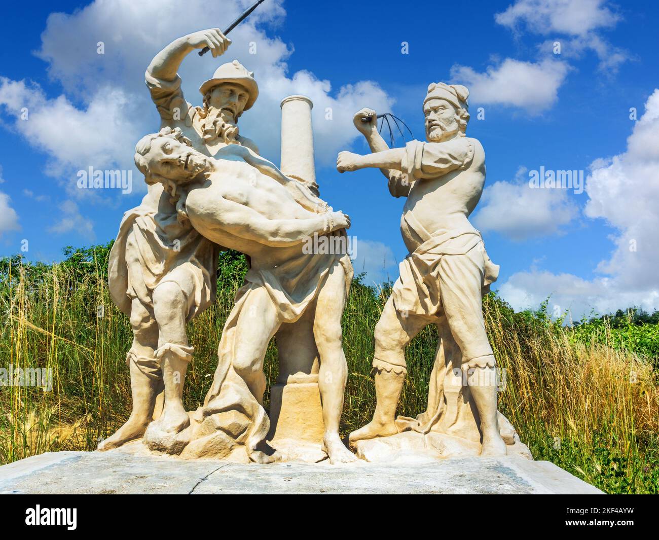 Österreich, Niederösterreich, Retz, Die Kreuzweggruppe am Kalvarienberg. Stazione Zweite. Foto Stock