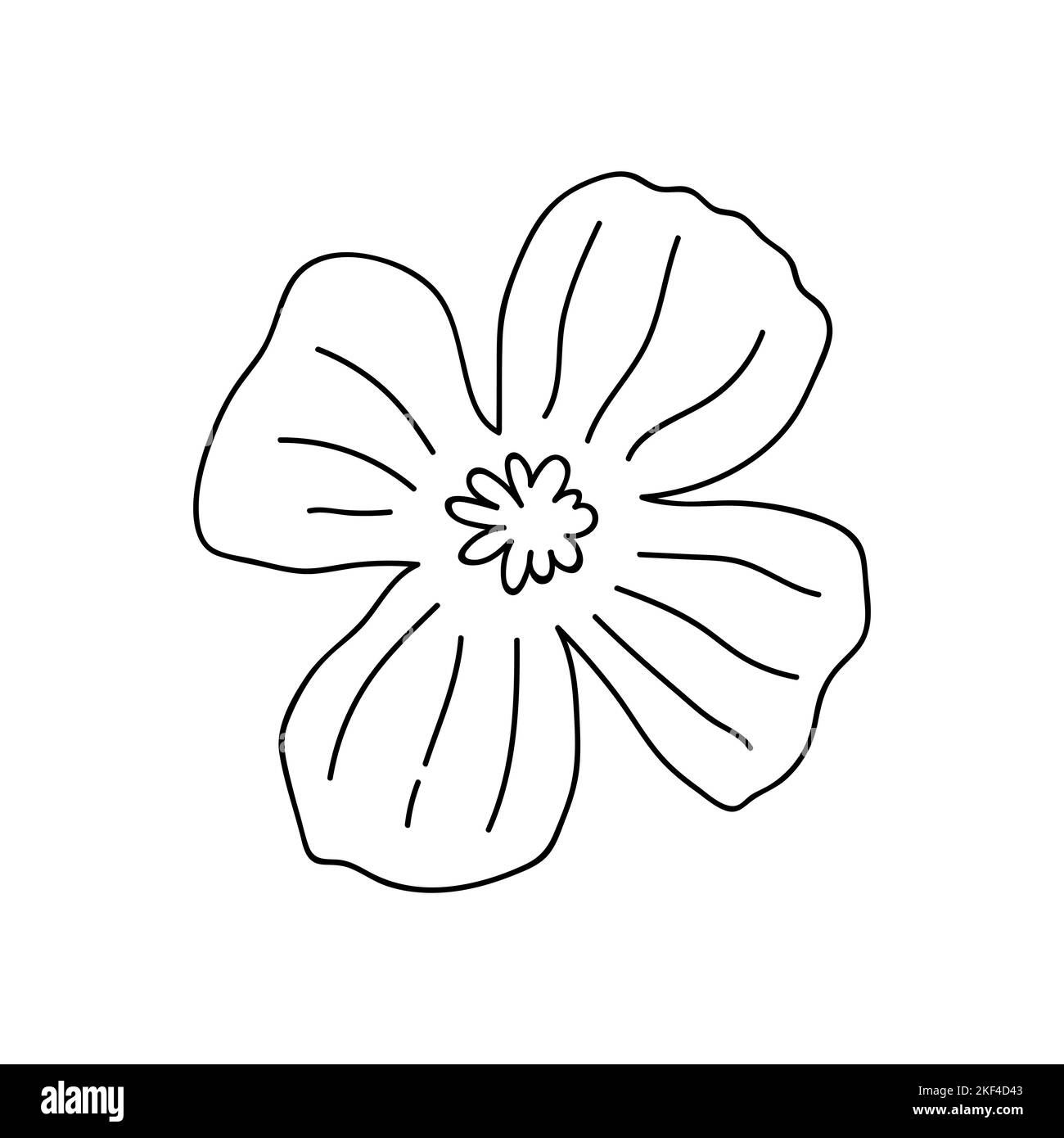 Carino doodle fiore isolato su sfondo bianco. Illustrazione vettoriale disegnata a mano. Perfetto per carte, logo, decorazioni, disegni vari. Clipart botanica. Illustrazione Vettoriale
