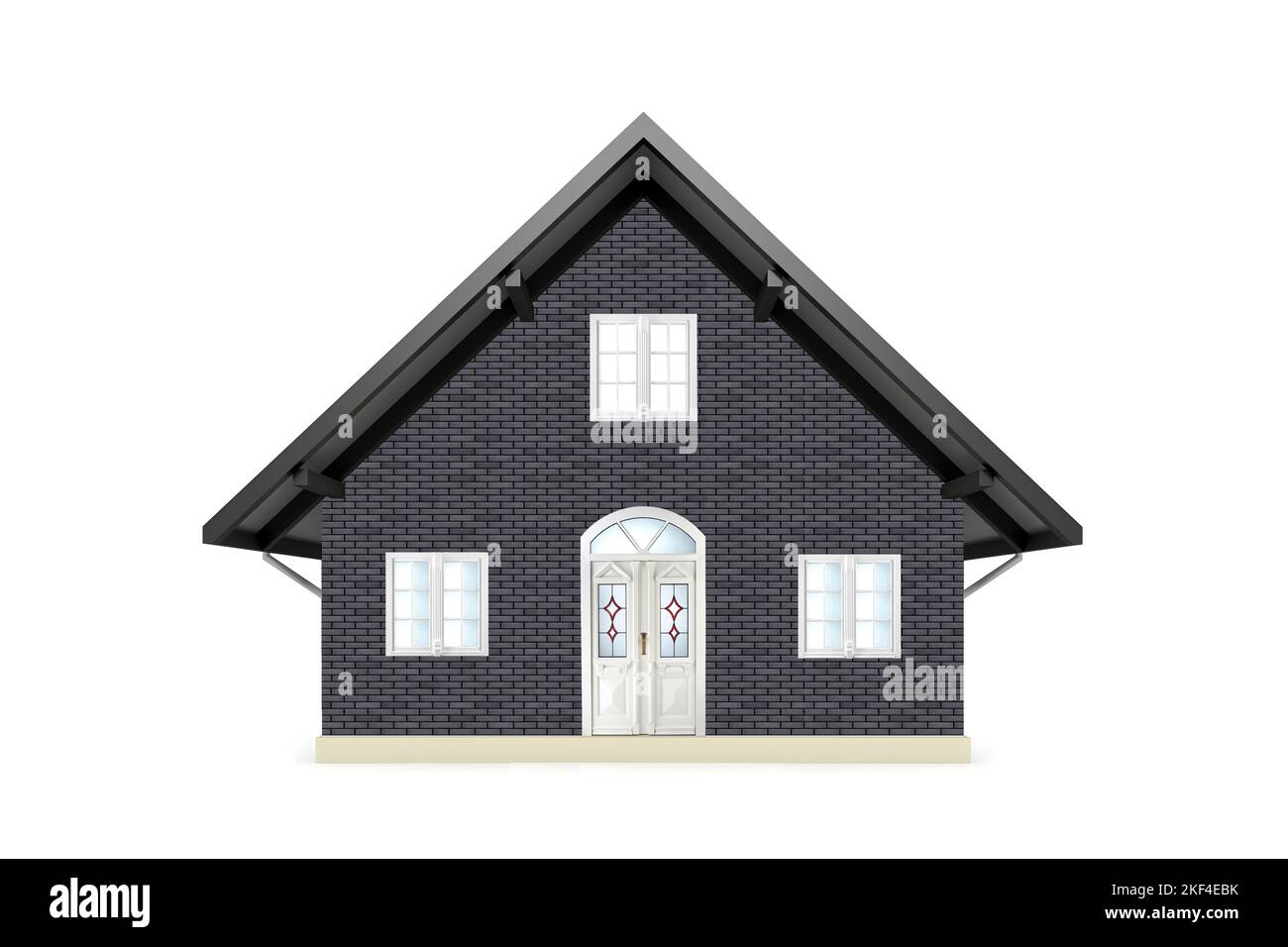 Ein modernes Einfamilienhaus mit schwarzen Steinen verklinkert, Klinker, Steine, Fugen,mweisse Fenster, weisse Tür, Bleiverglasung, Foto Stock