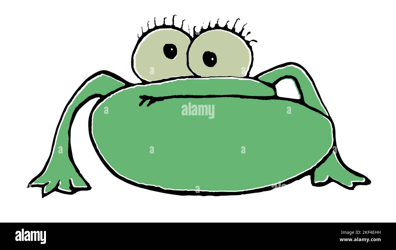 Vista frontale divertente disegno stile cartoon rana Foto Stock