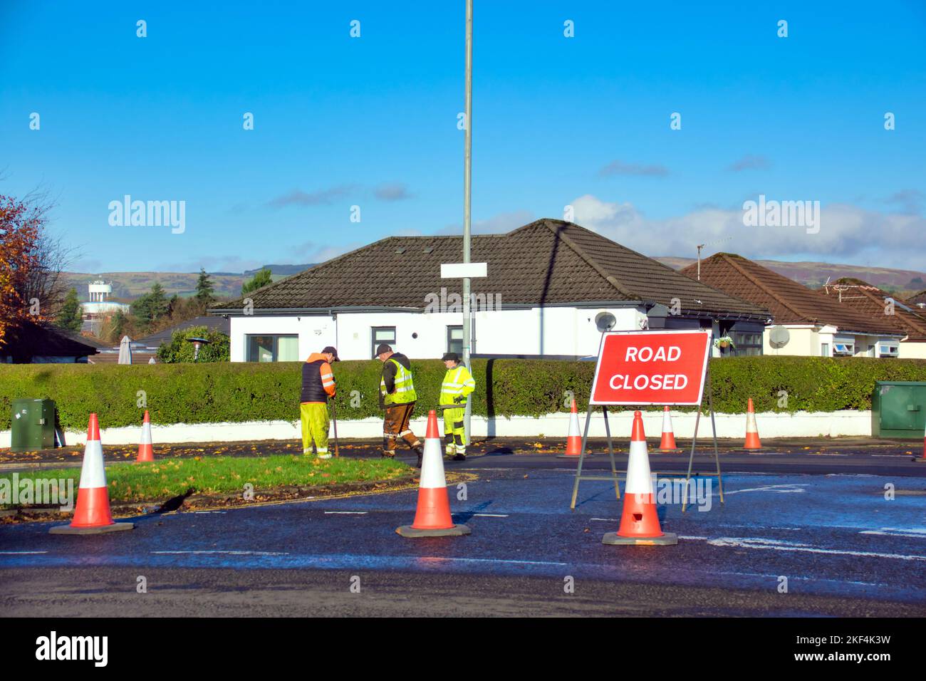 Lavori stradali sulla grande strada occidentale A82 Glasgow, Scozia, Regno Unito Foto Stock