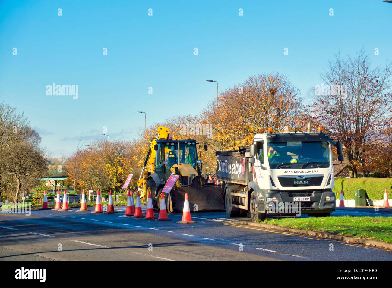 Lavori stradali sul grande rospo occidentale del A82 Glasgow, Scozia, Regno Unito Foto Stock