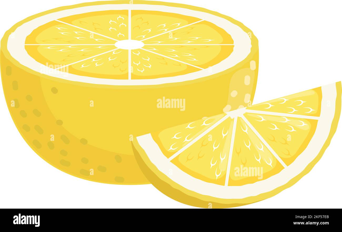 Limone tagliato a metà con fettina di frutta. Agrumi agrolci Illustrazione Vettoriale