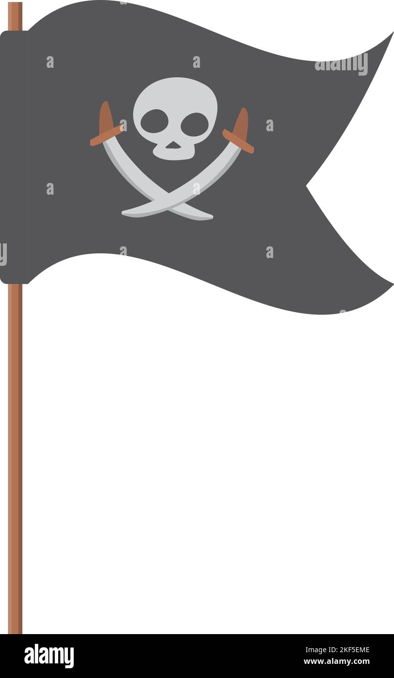 Icona della bandiera dei pirati. Tessuto nero ondulato con cranio Illustrazione Vettoriale