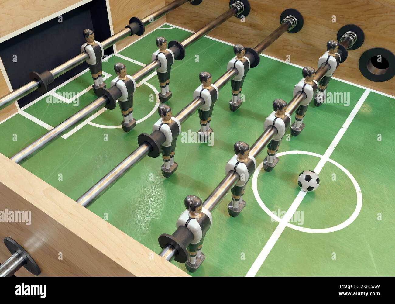 Un lato di un football vintage o tavolo da calcio con personaggi in metallo indossati in kit che assomigliano alla nazionale tedesca - rendering 3D Foto Stock