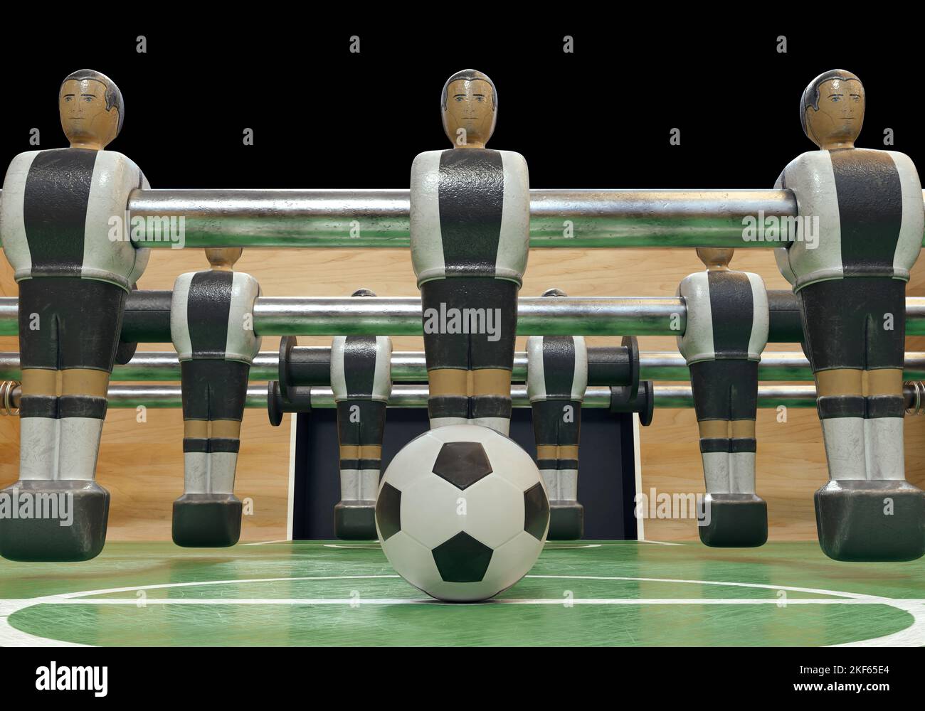 Un lato di un football vintage o tavolo da calcio con personaggi in metallo indossati in kit che assomigliano alla nazionale tedesca - rendering 3D Foto Stock