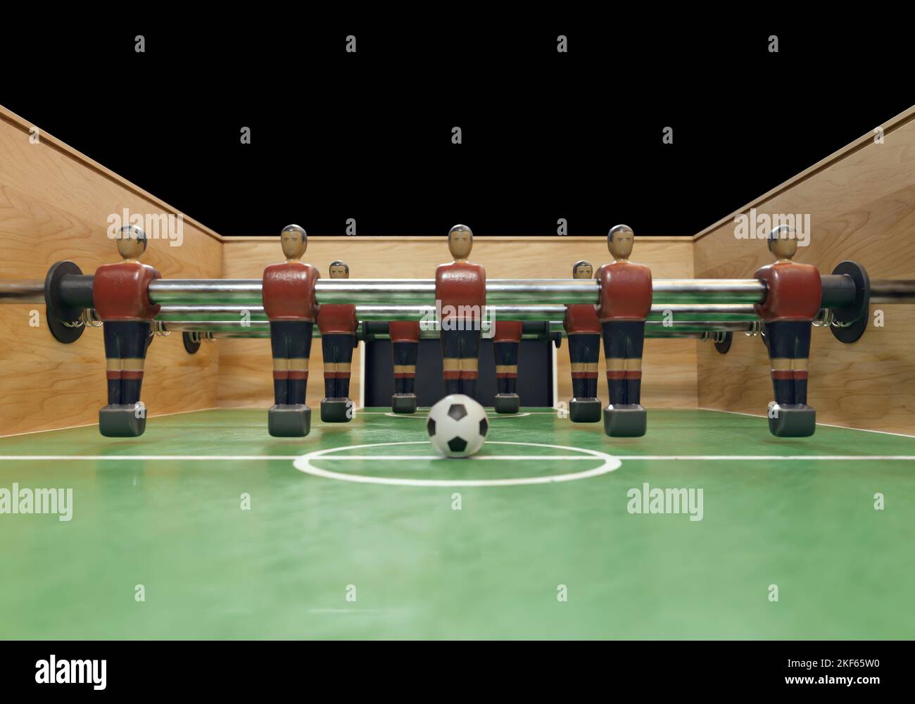 Un lato di un football vintage o tavolo da calcio con personaggi in metallo indossati in kit che assomigliano alla nazionale spagnola - rendering 3D Foto Stock