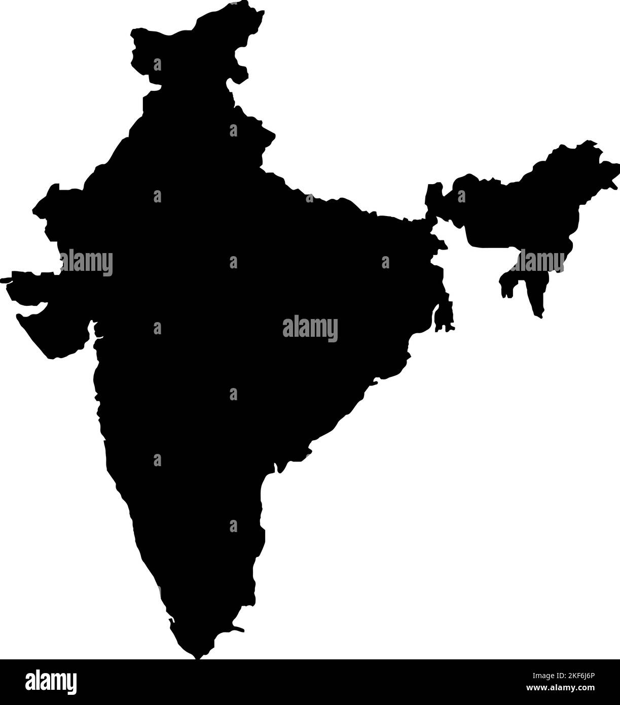 Mappa India di colore nero. Mappa politica indiana. Mappa di illustrazione vettoriale. Illustrazione Vettoriale