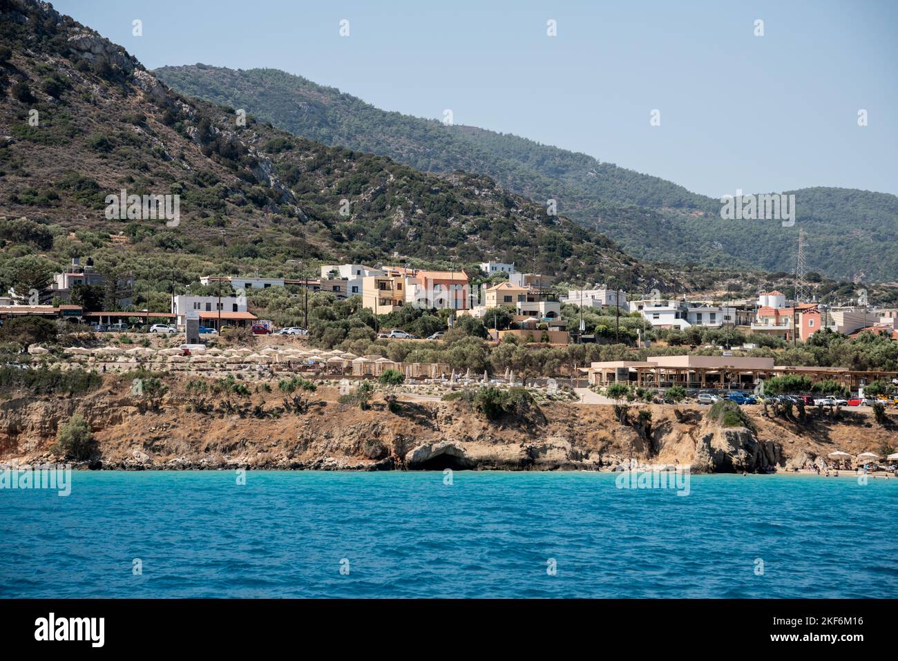 Villaggio di Istron e Voulisma spiaggia, Creta, Grecia. Foto Stock