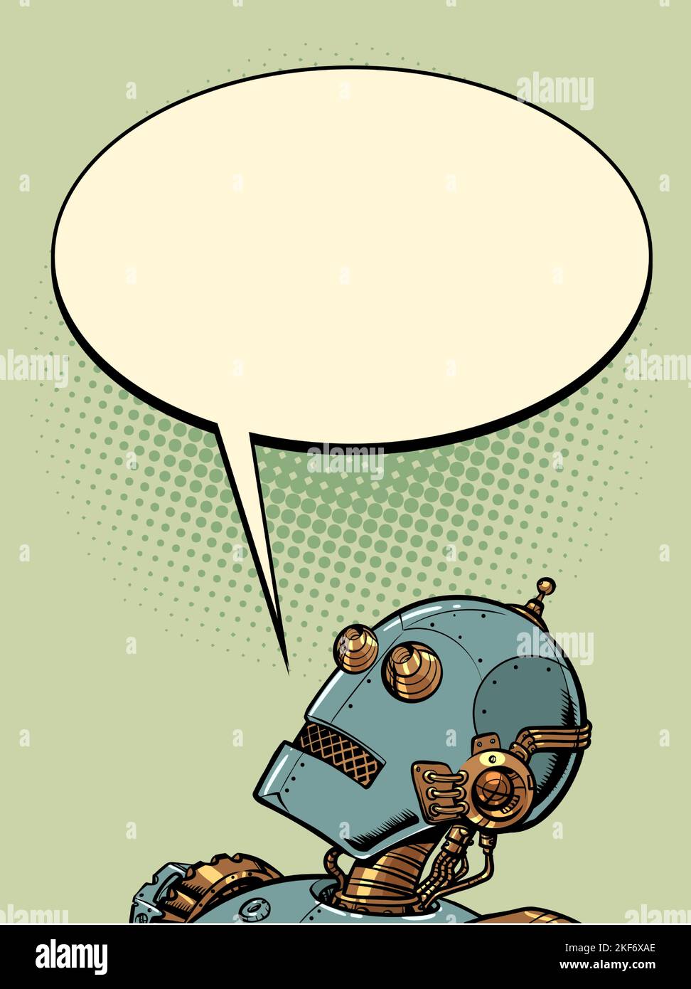 Il robot fa una domanda o risposte. Intelligenza artificiale dialogo con il meccanismo informatico Illustrazione Vettoriale