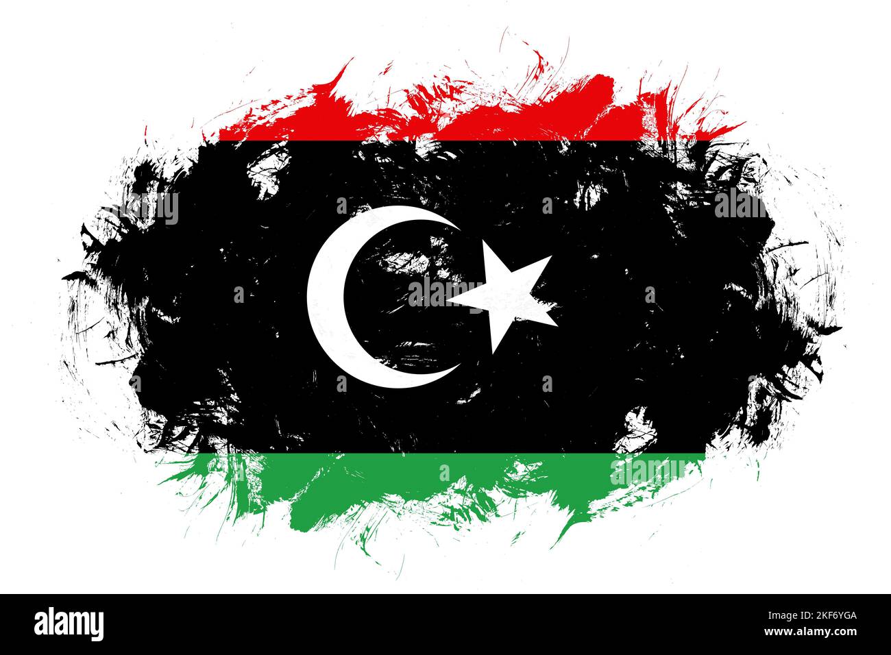 Bandiera libica su sfondo pennello tratto astratto Foto Stock