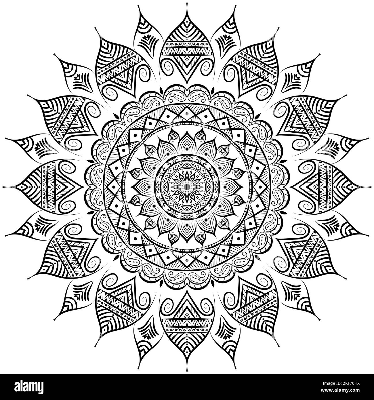 Bella arte mandala motivo floreale isolato su uno sfondo bianco, elementi decorativi per la meditazione poster o banner, festival mandala arte Foto Stock