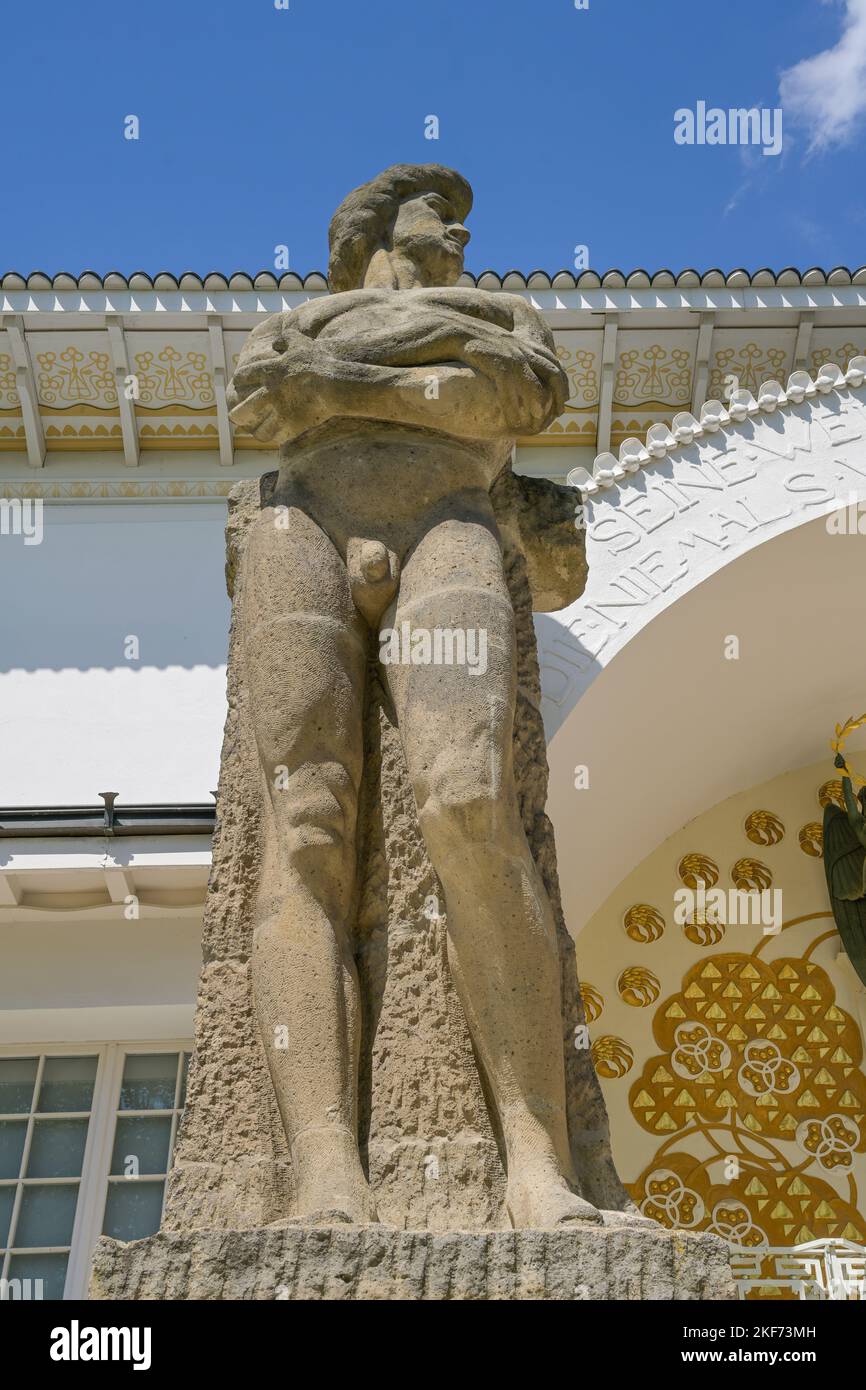 Figur Kraft, Bildhauer Ludwig Habich, Ernst Ludwig-Haus, Museum Künstlerkolonie, Olbrichweg, Mathildenhöhe, Darmstadt, Hessen, Deutschland Foto Stock