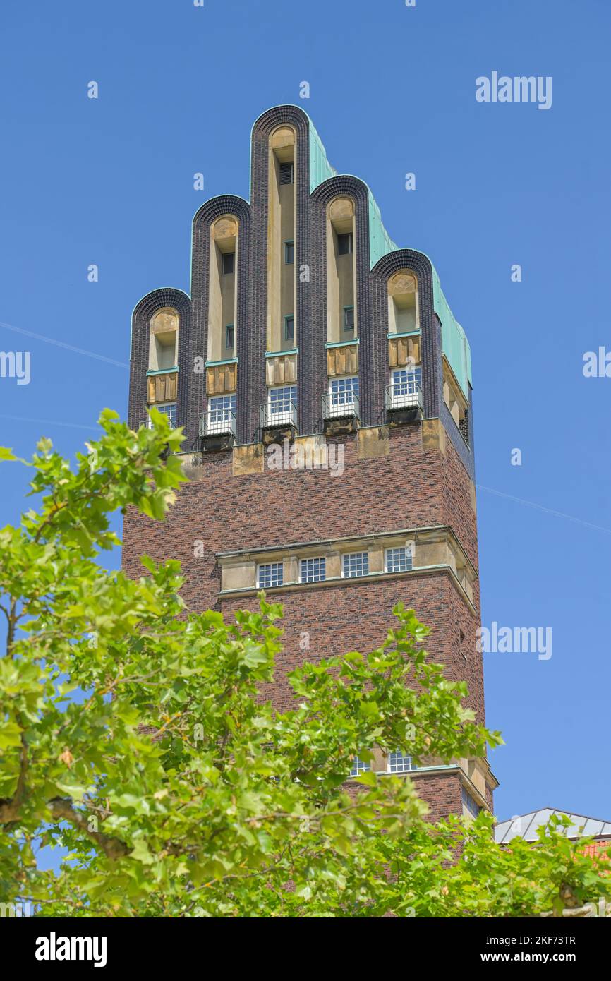 Hochzeitsturm, Mathildenhöhe, Darmstadt, Hessen, Deutschland Foto Stock