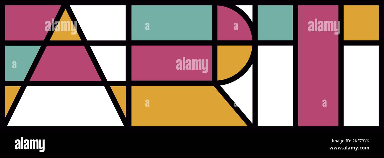 Icona colorata di testo artistico in vettoriale di contorno. Illustrazione in stile di linea geometrica piatta minimo. Concetto simbolo di galleria, scuola o museo d'arte visiva Illustrazione Vettoriale