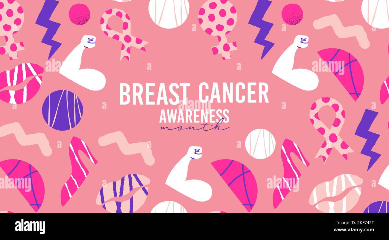 Breast Cancer mese banner illustrazione di colorful dentellare decorazione. Prevenzione e consapevolezza sfondo evento vacanza include simbolo donna, r Illustrazione Vettoriale