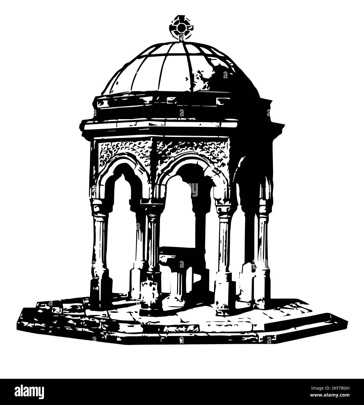 Padiglione con acqua nel cortile del monastero per il battesimo Foto Stock