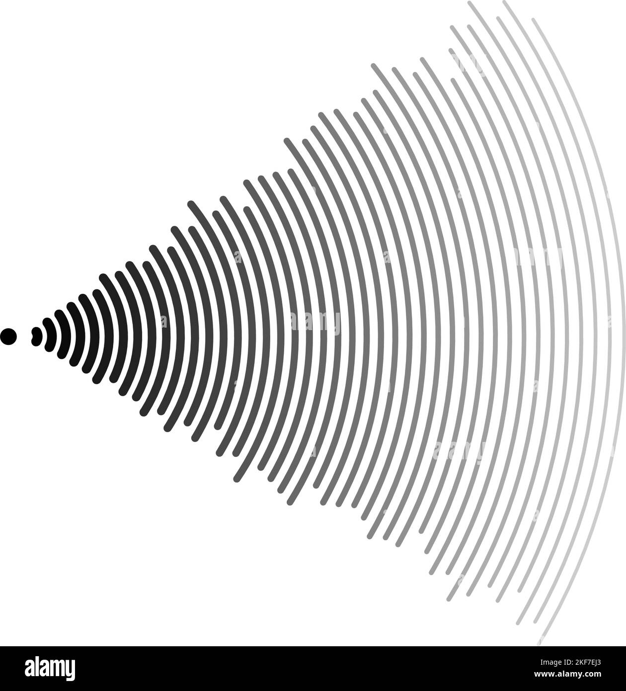 Segnale dell'onda sonora. Concetto di radio o audio musicale. Icona dell'epicentro o del radar. Segnale radiale o elementi di vibrazione. Linee della curva di impulso. Ondulazione concentrica Illustrazione Vettoriale