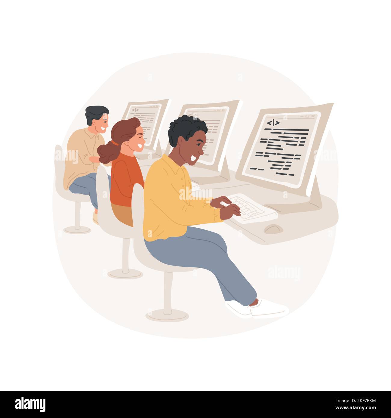 Sviluppo Web e linguaggi di programmazione di base illustrazioni vettoriali isolate di cartoni animati. Formazione tecnologica, curriculum scolastico, laboratorio informatico, cartoni animati vettoriali per studenti di ingegneria dei dati. Illustrazione Vettoriale