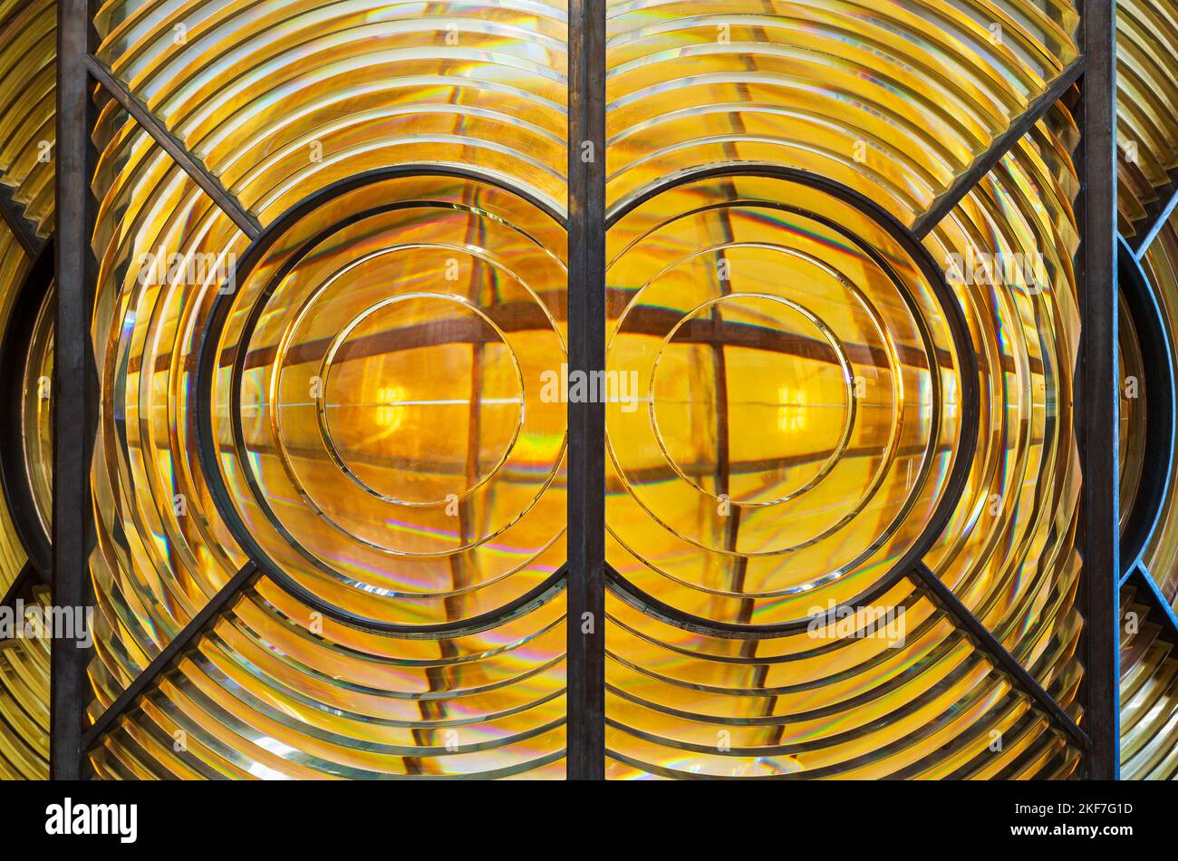Obiettivo di primo ordine, Portland Bill Lighthouse, Isle of Portland, Dorset, Inghilterra, Regno Unito Foto Stock