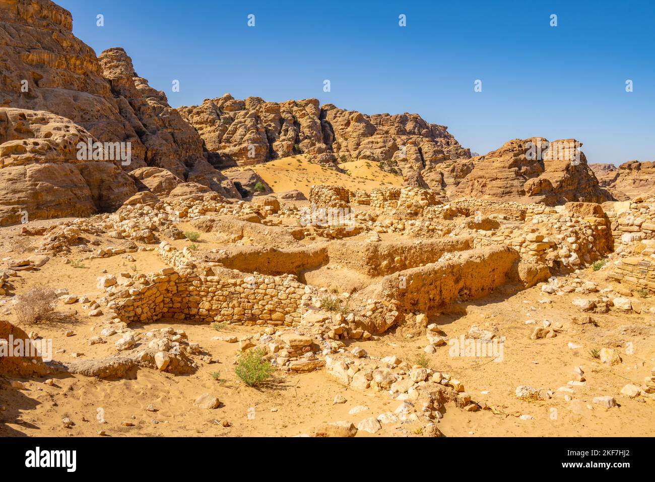 Il sito archeologico neolitico a Beidha, vicino a Little Petra, Siq al-Barid, Giordania Foto Stock