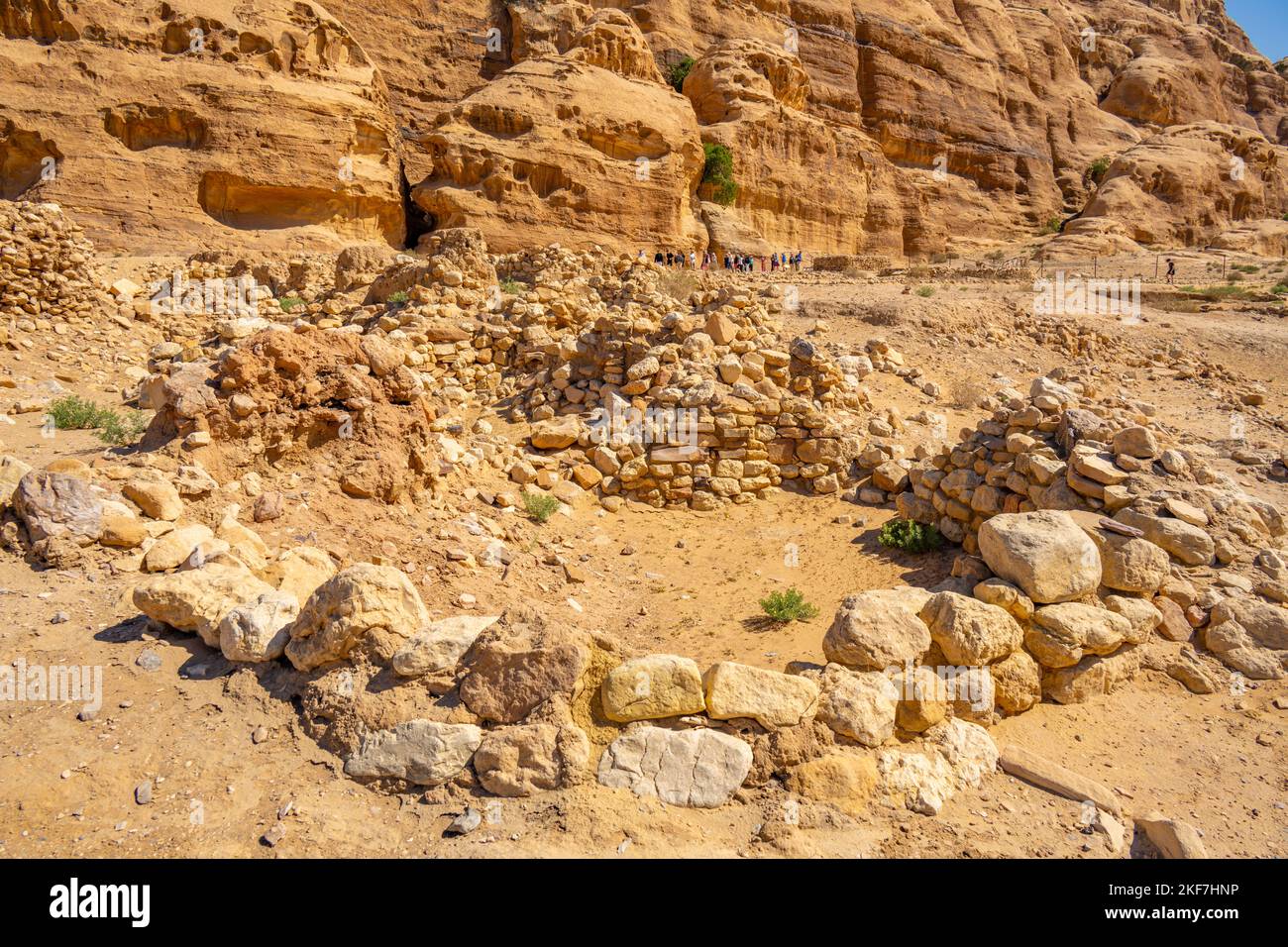 Il sito archeologico neolitico a Beidha, vicino a Little Petra, Siq al-Barid, Giordania Foto Stock