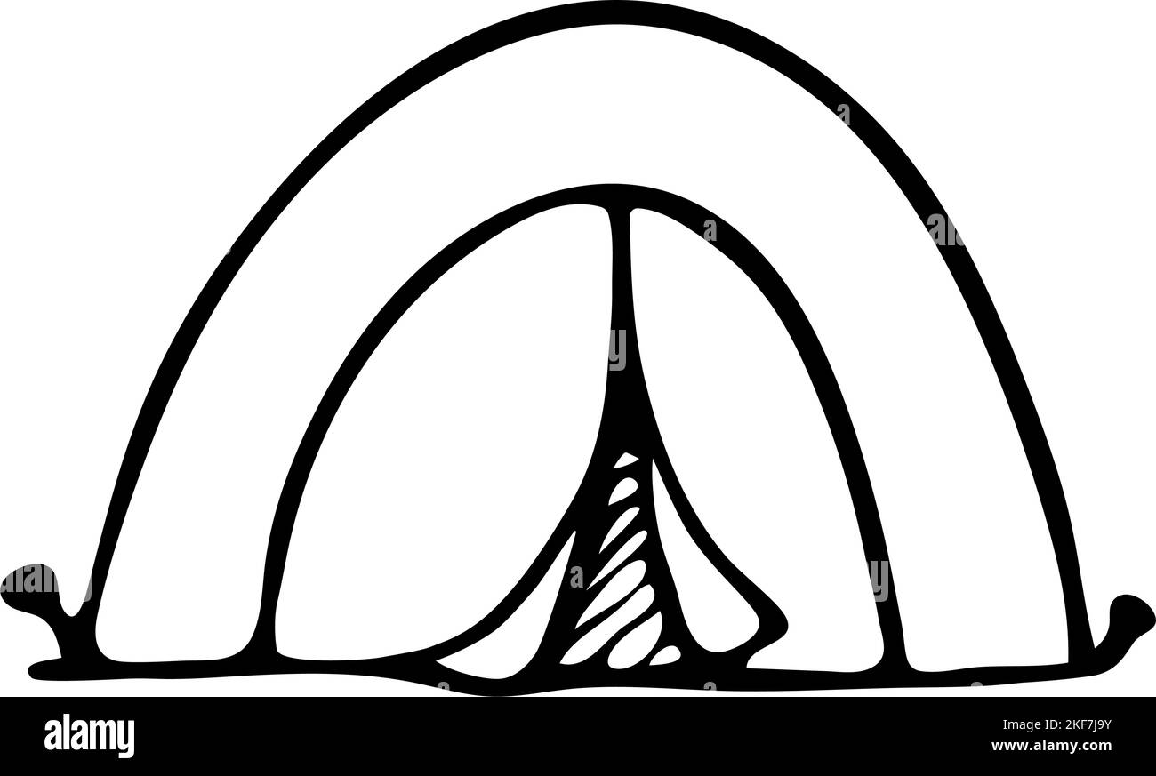 Icona di doodle tenda disegnata a mano. Illustrazione della tenda del campo vettoriale. Illustrazione Vettoriale
