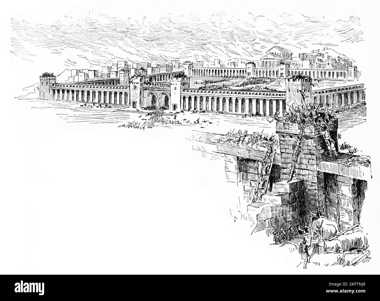 Incisione della distruzione di Gerusalemme sotto il generale Tito nel 70 d.C. Foto Stock