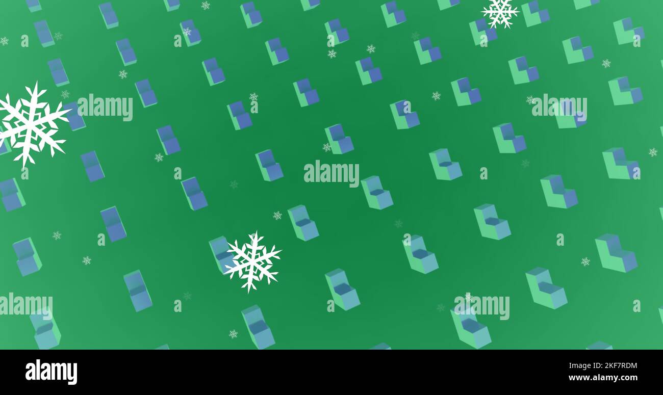Immagine del cuore verde con fiocchi di neve Foto Stock