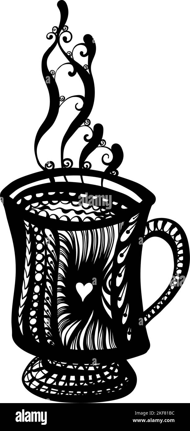 Tazza di tè, caffè con elementi decorativi di design su sfondo bianco Illustrazione Vettoriale