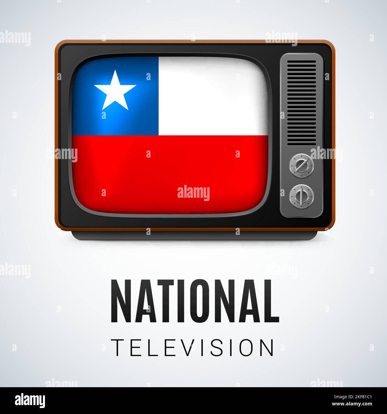 Vintage TV e bandiera del Cile come Symbol National Television. Pulsante con bandiera cilena Illustrazione Vettoriale