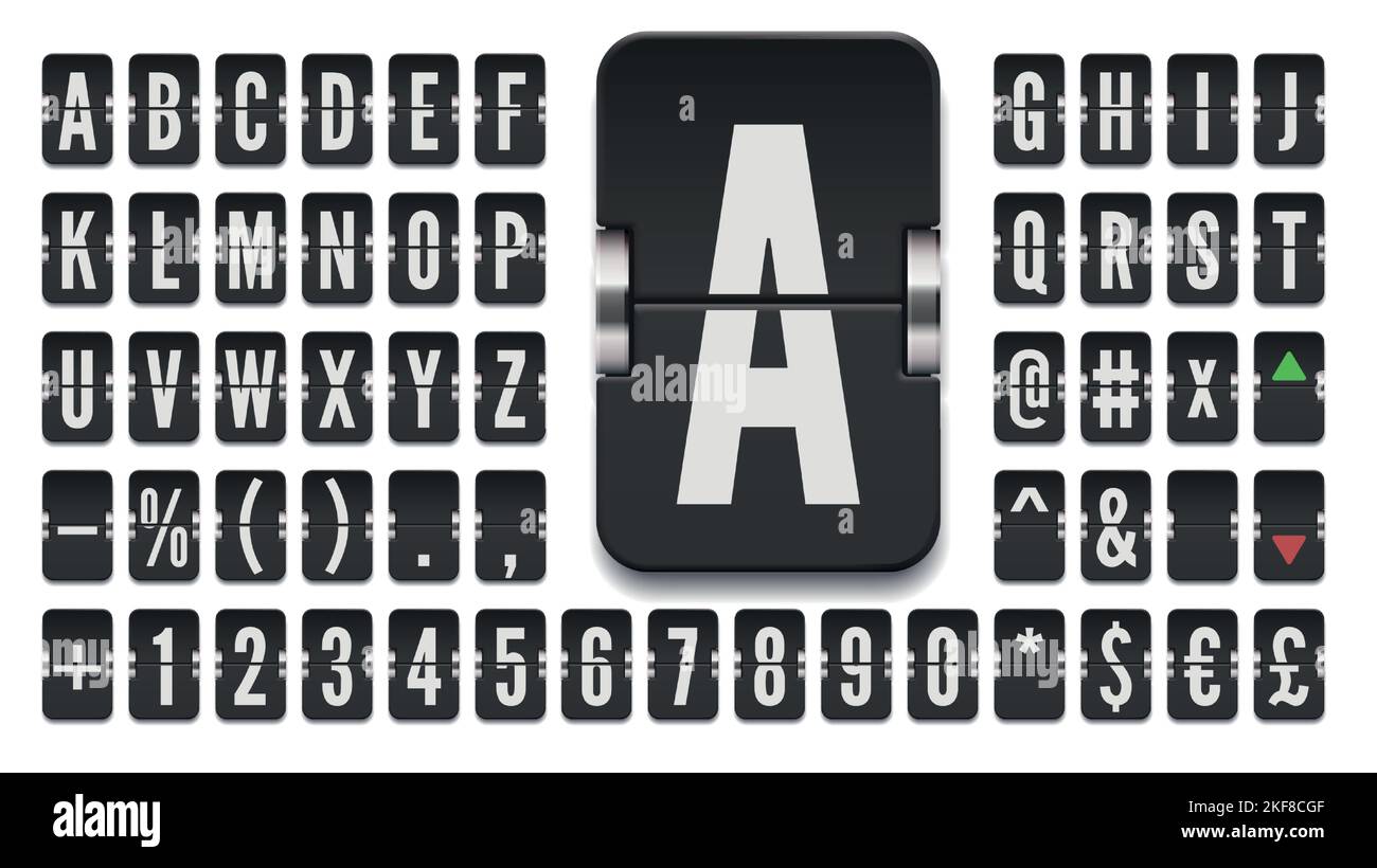 Terminale aeroportuale tabellone segnapunti meccanico grassetto per visualizzare l'illustrazione vettoriale dei tassi di cambio o il messaggio del mercato finanziario con motivo di annullamento su sfondo bianco Illustrazione Vettoriale