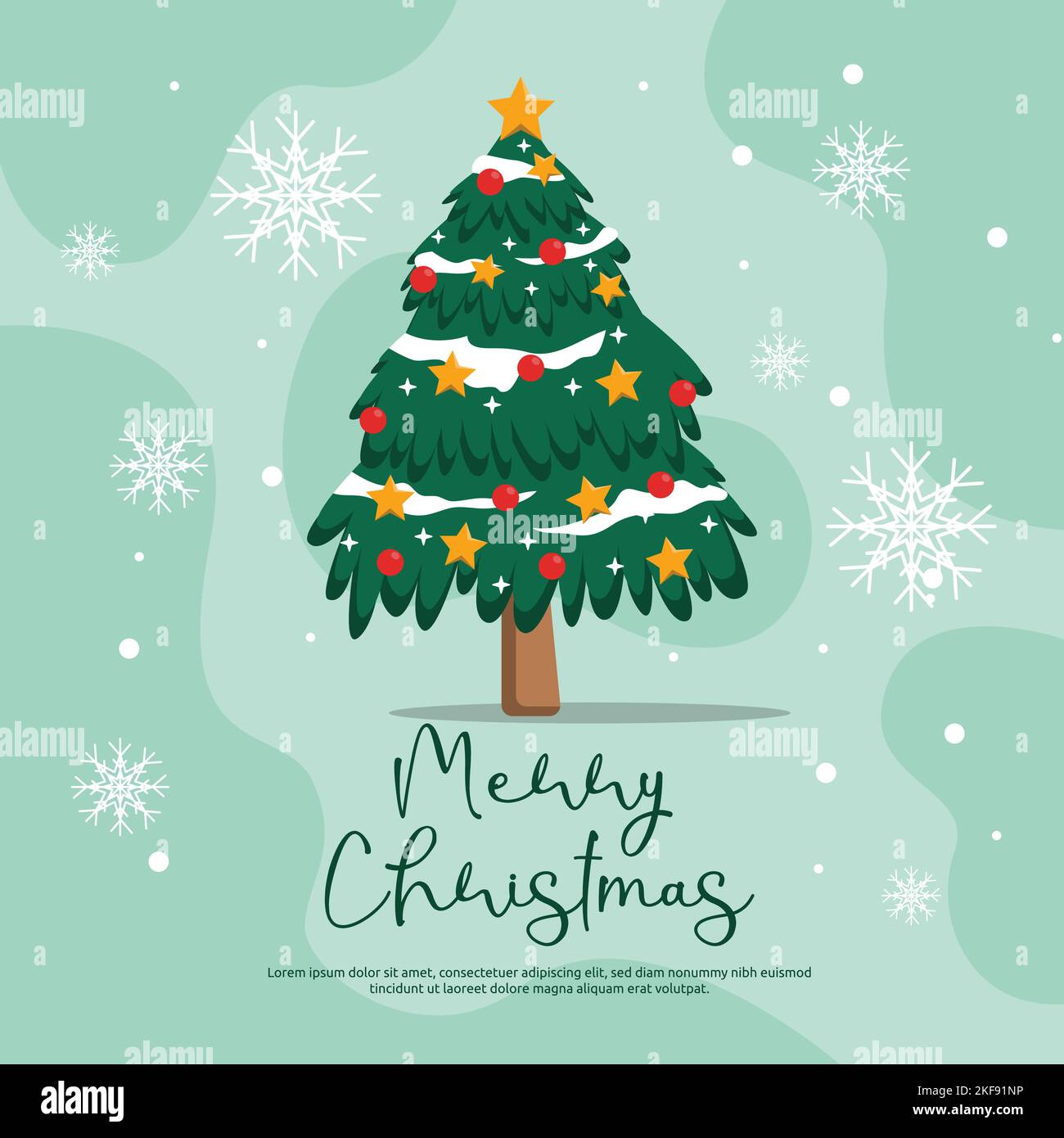 Pine Tree Snowflakes buon Natale biglietto di auguri Design Illustrazione Vettoriale