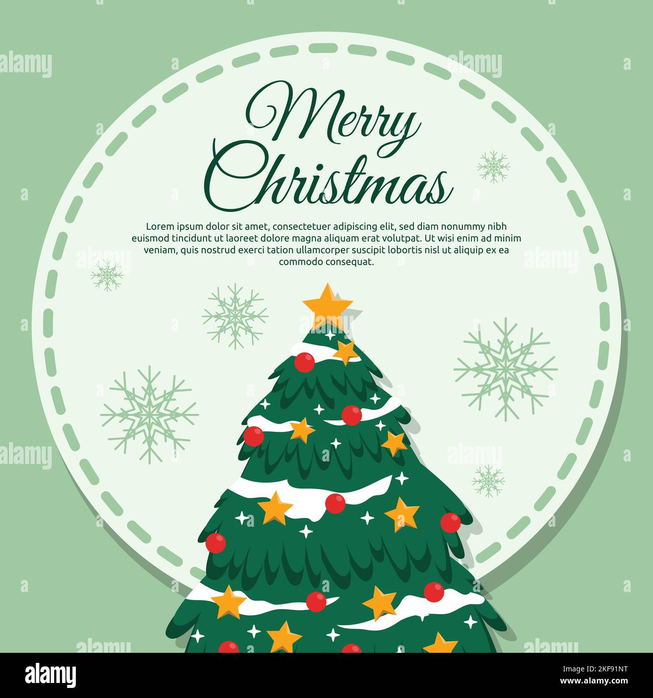 Pine Tree Snowflake buon Natale biglietto di auguri Design Illustrazione Vettoriale