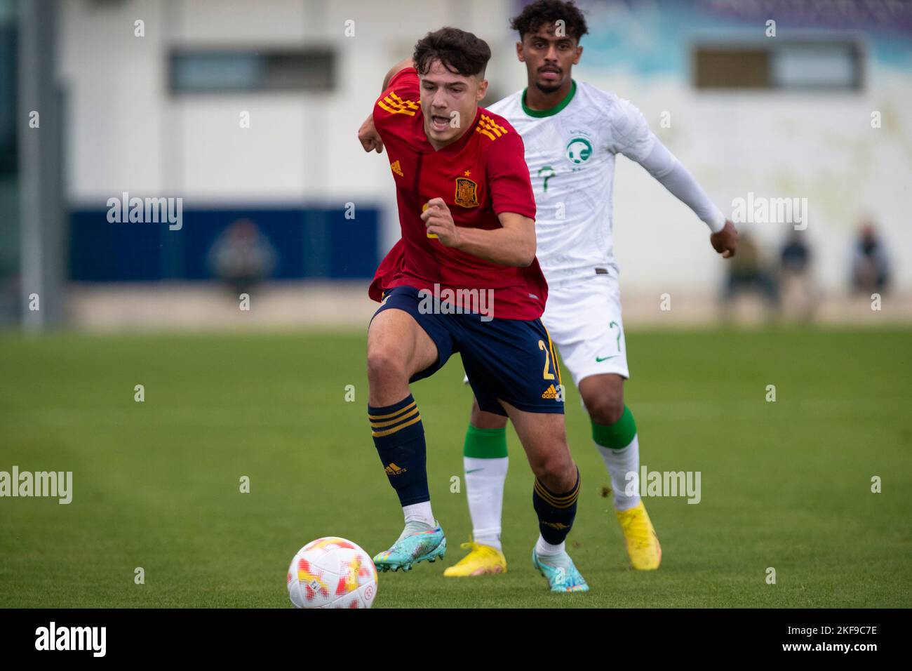 JURADO MARC, SPAGNA U19 vs ARABIA SAUDITA U20, uomini, partita amichevole, Football Wek, Pinatar Arena Football Center. Spagna, Regione di Murcia, San Pedro del Foto Stock