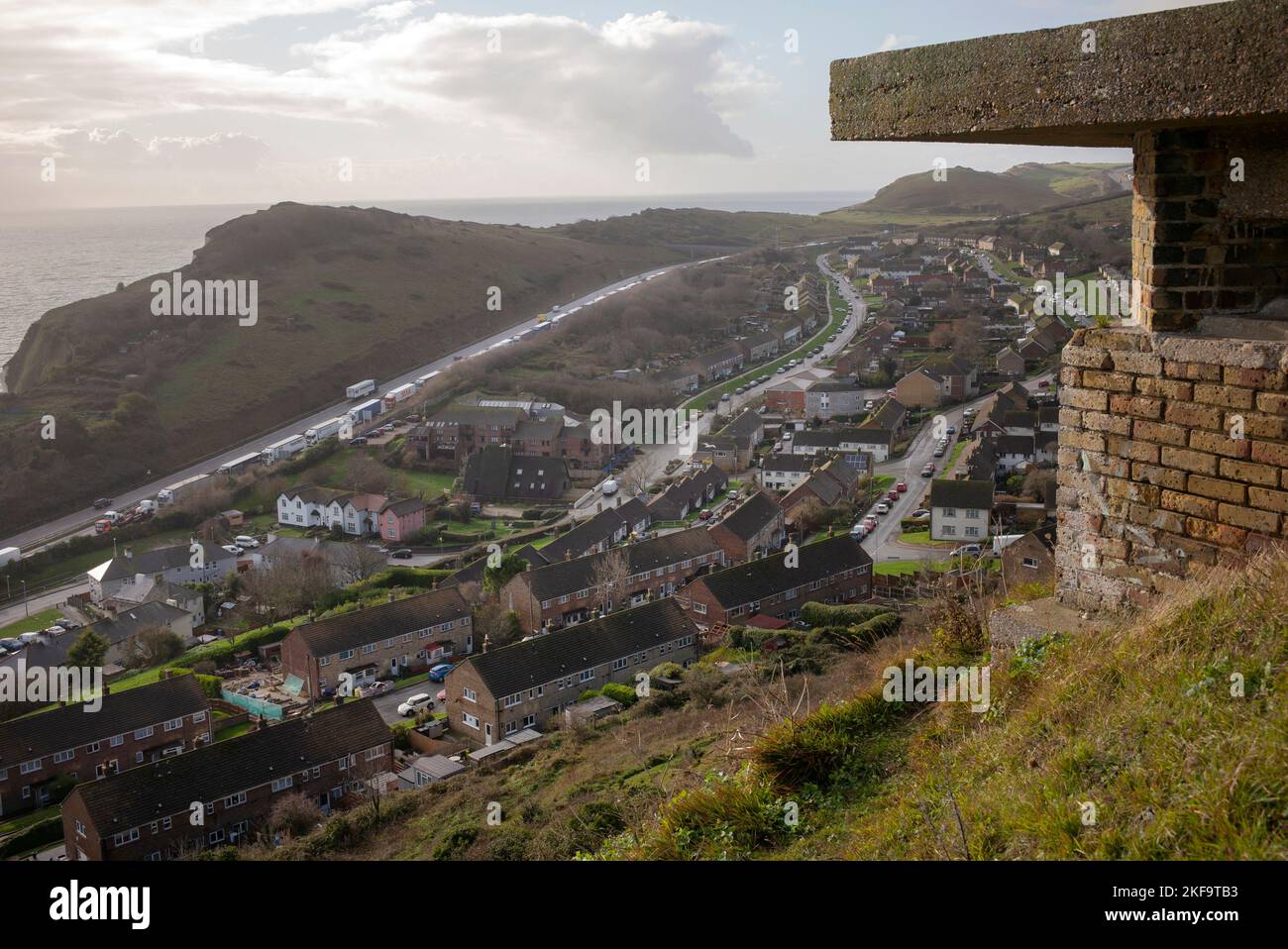 Aycliffe e traffico di camion al porto di dover Foto Stock