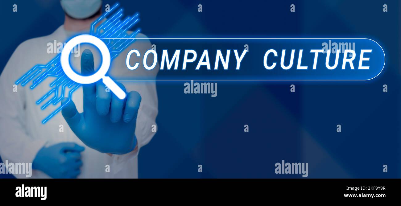 Scrittura a mano segno Cultura aziendale. Approccio aziendale l'ambiente e gli elementi in cui lavorano i dipendenti Foto Stock