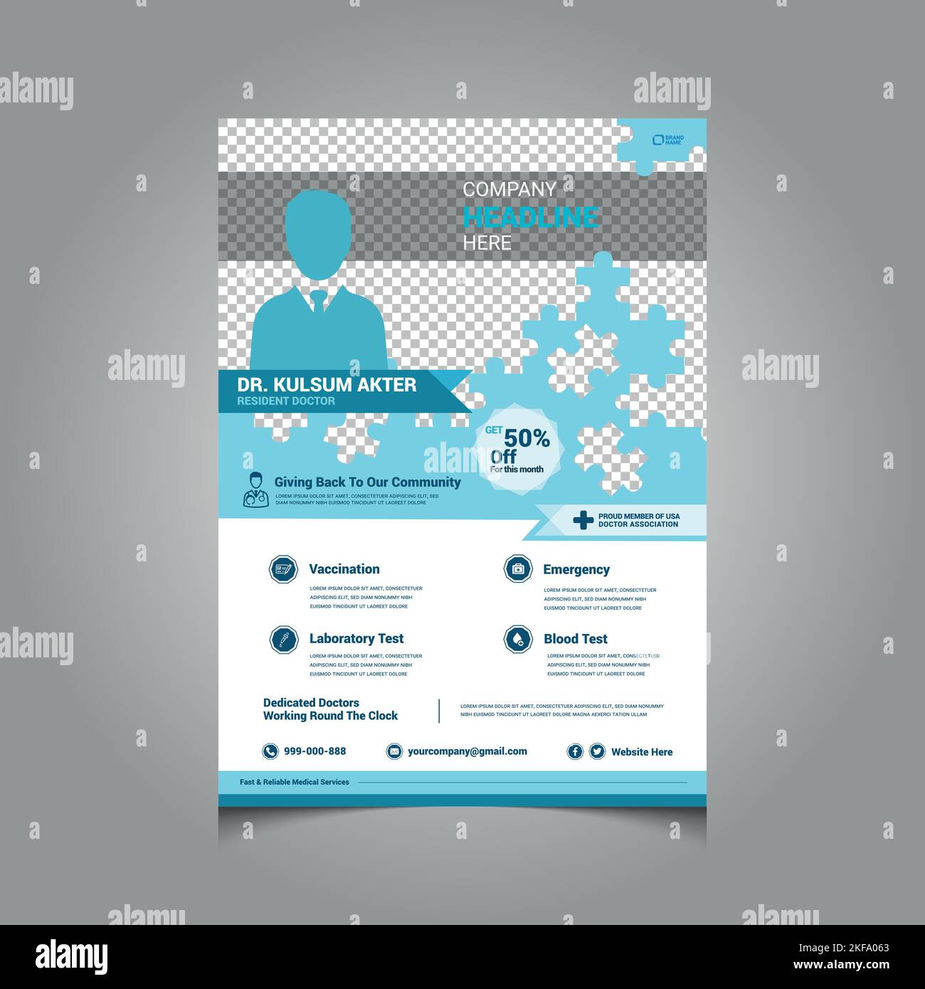 Moderno medico e medico flyer design di stampa e presentazione modelli vettoriali in formato A4 Illustrazione Vettoriale