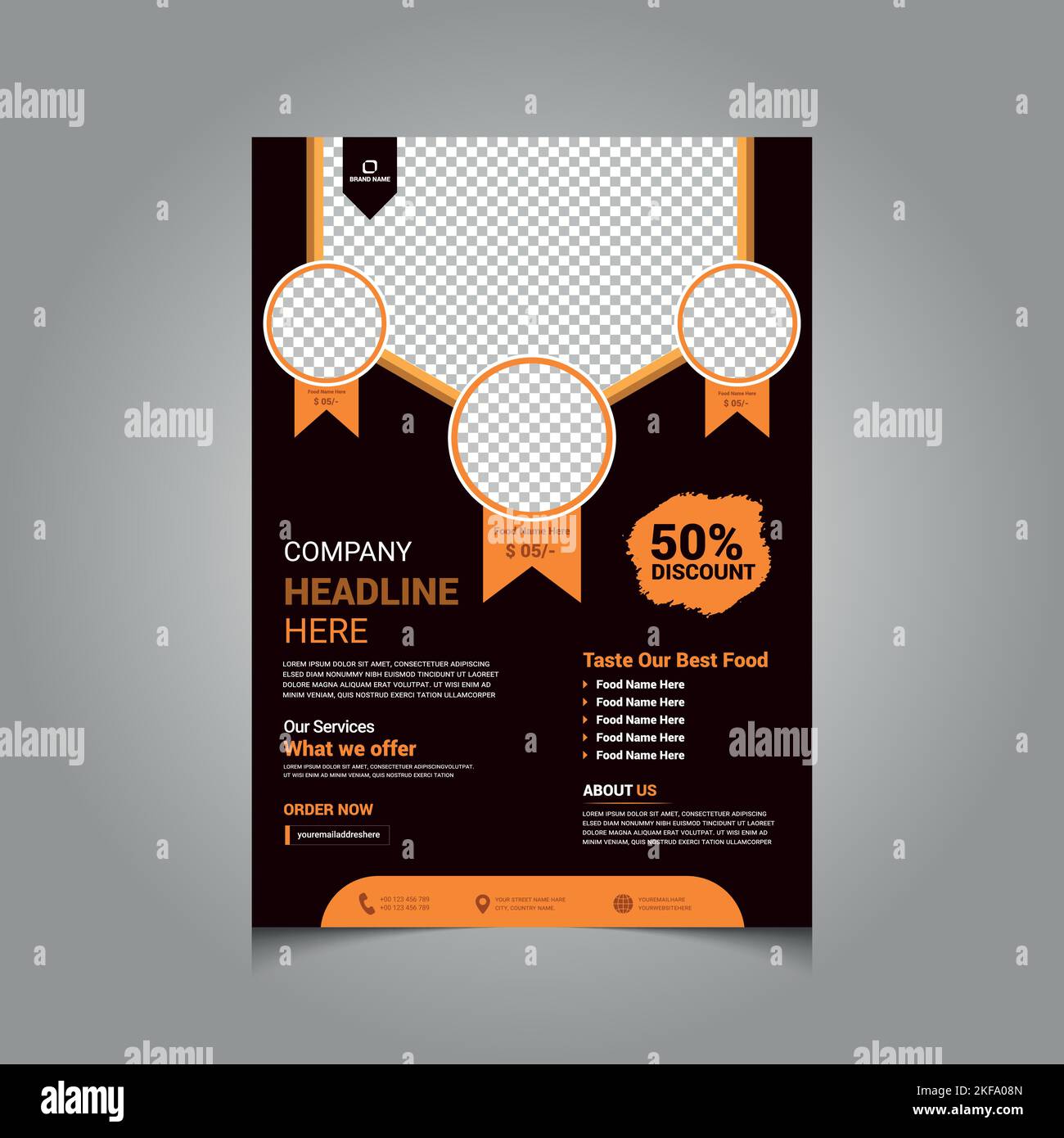 I modelli di disegno dell'opuscolo dell'alimento sono moderni con i vettori colorati di formato A4. eps10. Illustrazione Vettoriale