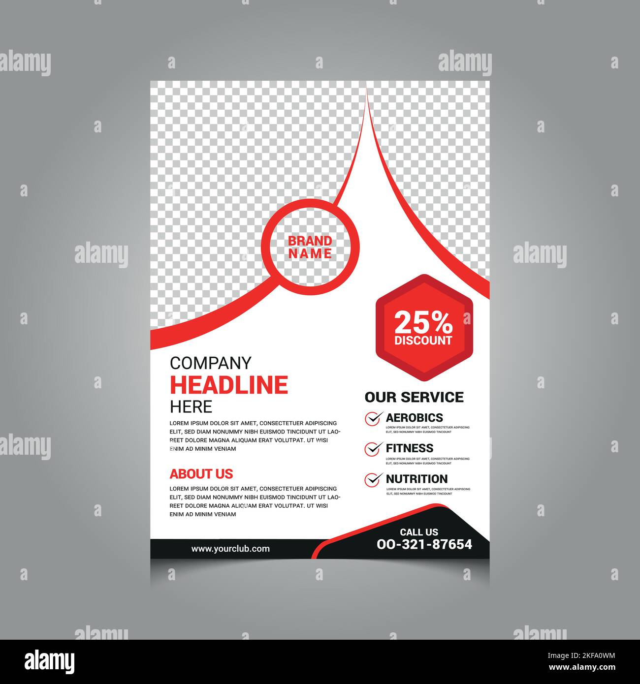Esclusivo fitness gym club o body building A4 formato modello di design flyer. Eps10. Illustrazione Vettoriale