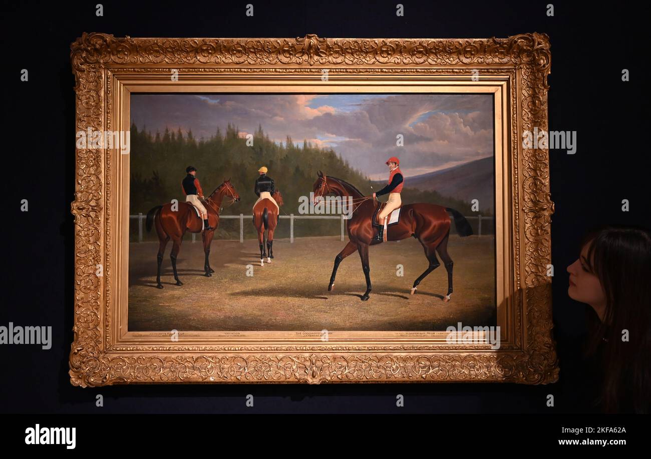 La collezione di Lord & Lady Weinstock si terrà a Christie's London il 22 novembre 2022 , Alcuni dei punti salienti includono l'inizio della Goodwood Gold Cup ,1831 dipinto stima £250.000 - 350.000 .A vicino coppia di Regence Ormolu-montato cinese Crackle-Glassato vasi e coperture stima £70.000 - 100,000 . Un bel 19 ° secolo Diamante Tiara stima £60.000 - 100000 .A Diamante Collana stima £70,000 - 90.000 . Anche Un pianoforte in mogano George 11 , Un letto a baldacchino George 11 Sycamore , Un paio di vasi sottopassati cinesi e Un Louis XV Enamelled Bimandele oro .. Foto Stock