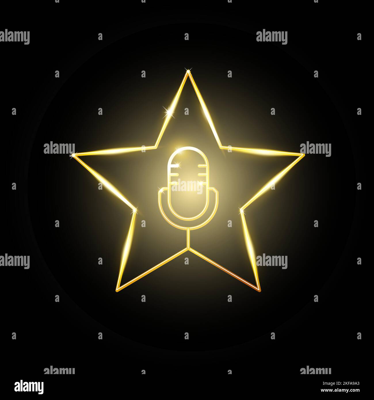 Superstar karaoke, concorso vocale, microfono all'interno della stella d'oro, concorso di canto, vettore Illustrazione Vettoriale