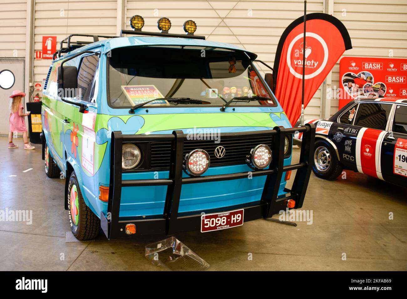 Colorful VW Kombi Transporter Car Van on Show al Royal Melbourne Show, Melbourne Victoria VIC, Australia Foto Stock