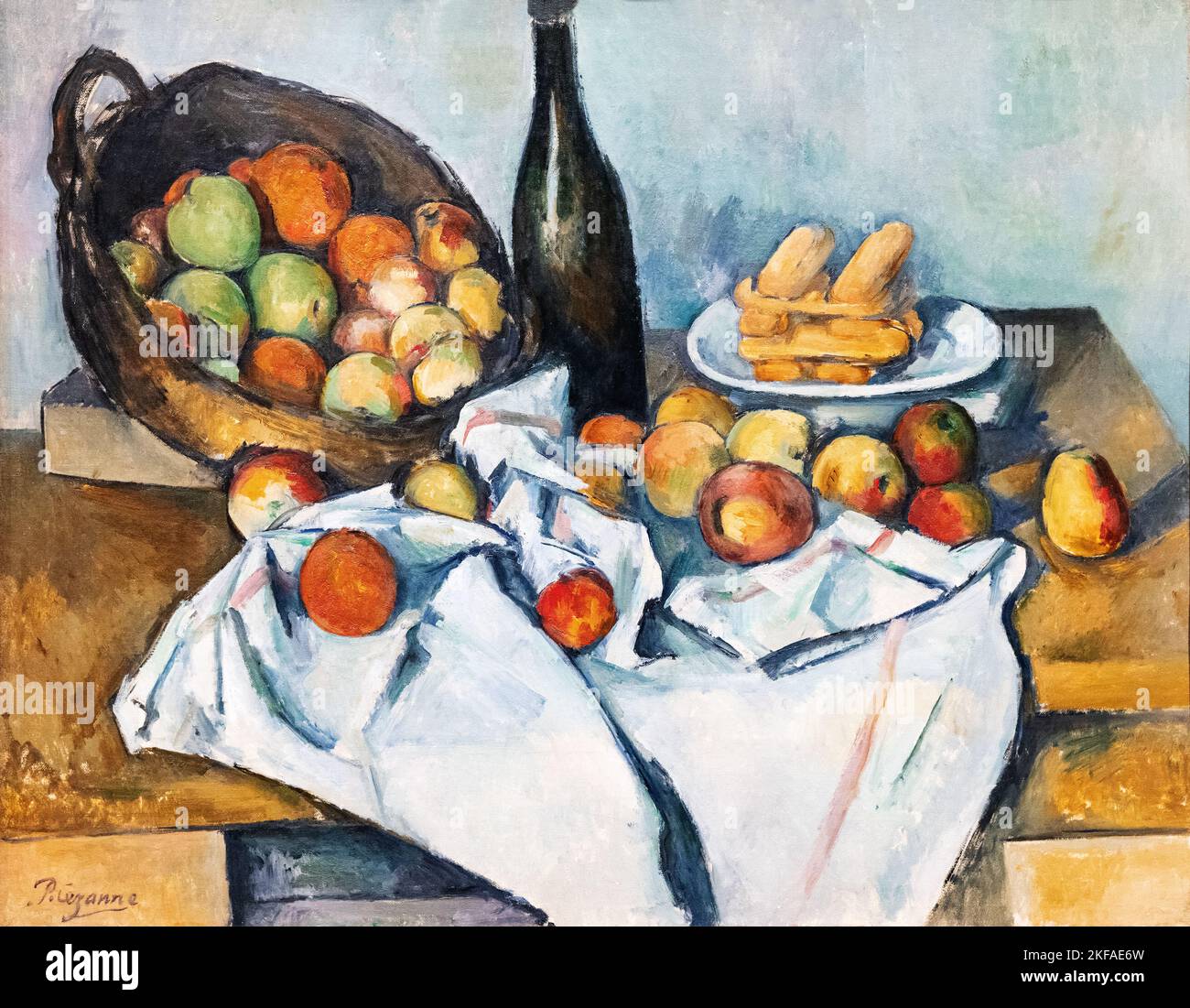 Paul Cezanne still life; cesto di mele, 1893; pittura post impressionista art. Foto Stock