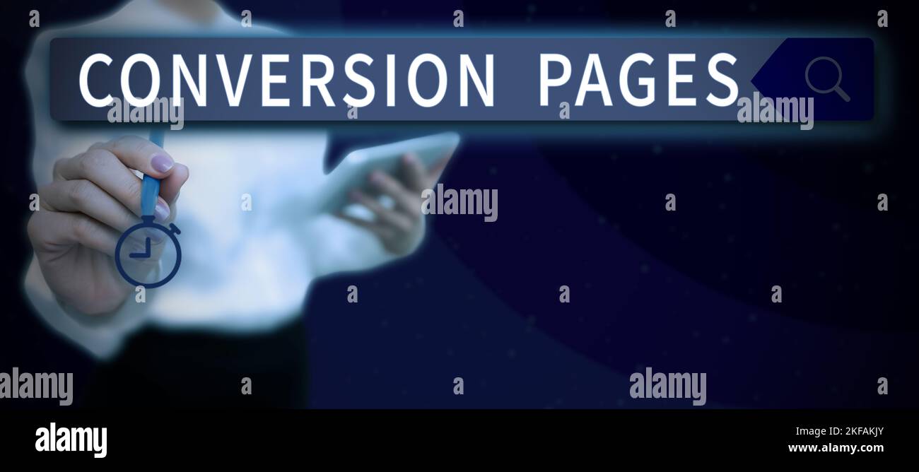 Testo che mostra le pagine di conversione dell'ispirazione. Il concetto di affari appare in risposta a scattarsi su un Search Engine Foto Stock