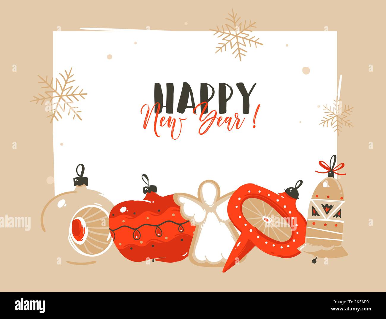 Mano disegnata vettore astratto divertimento stock piatto buon Natale, e felice anno nuovo cartoon cartone festivo con belle illustrazioni di Natale e vintage Illustrazione Vettoriale