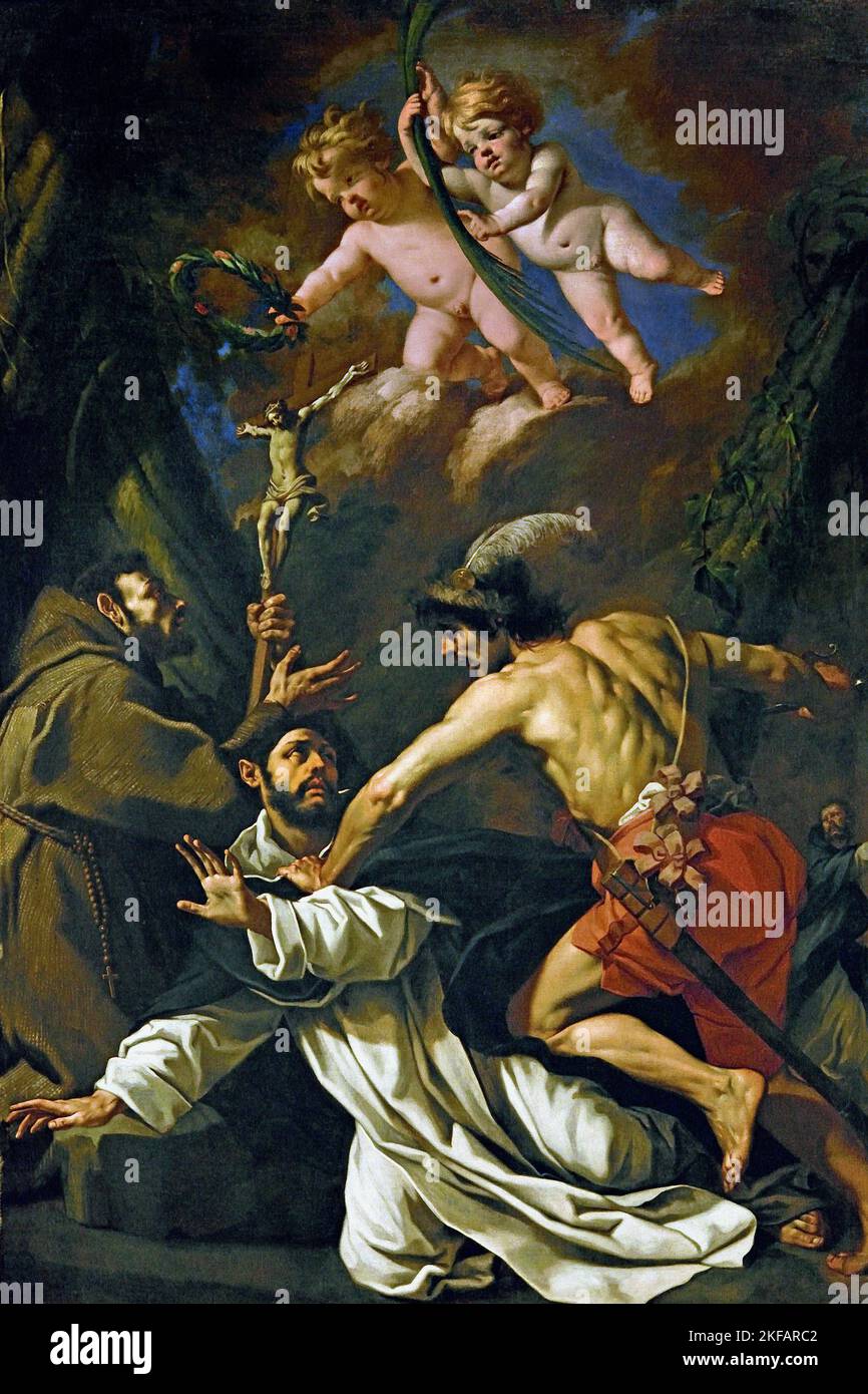 Il martirio di San Pietro di Verona con San Francesco d'Assisi 1642-1648 olio su tela - Luca Ferrari 1605-1654, Italia, italiano Foto Stock