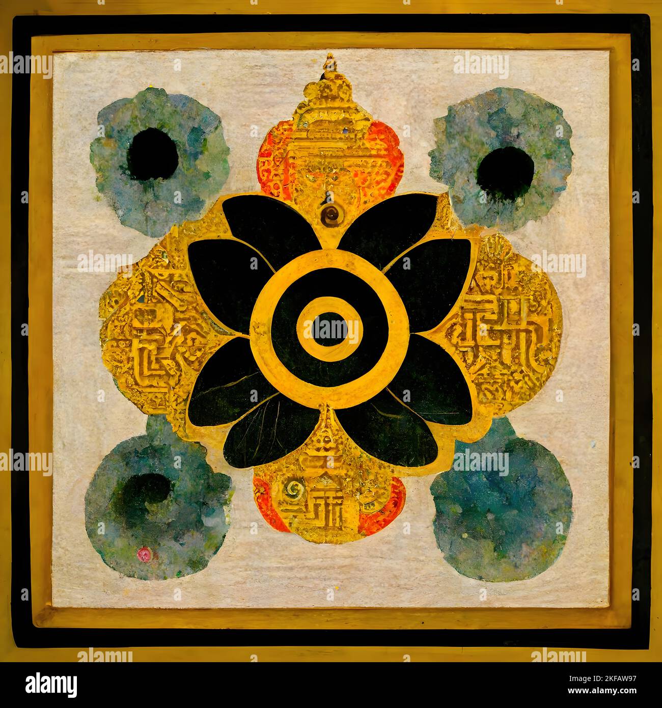 Un dipinto ornamentale ad acquerello di un antico yantra sacro Foto Stock